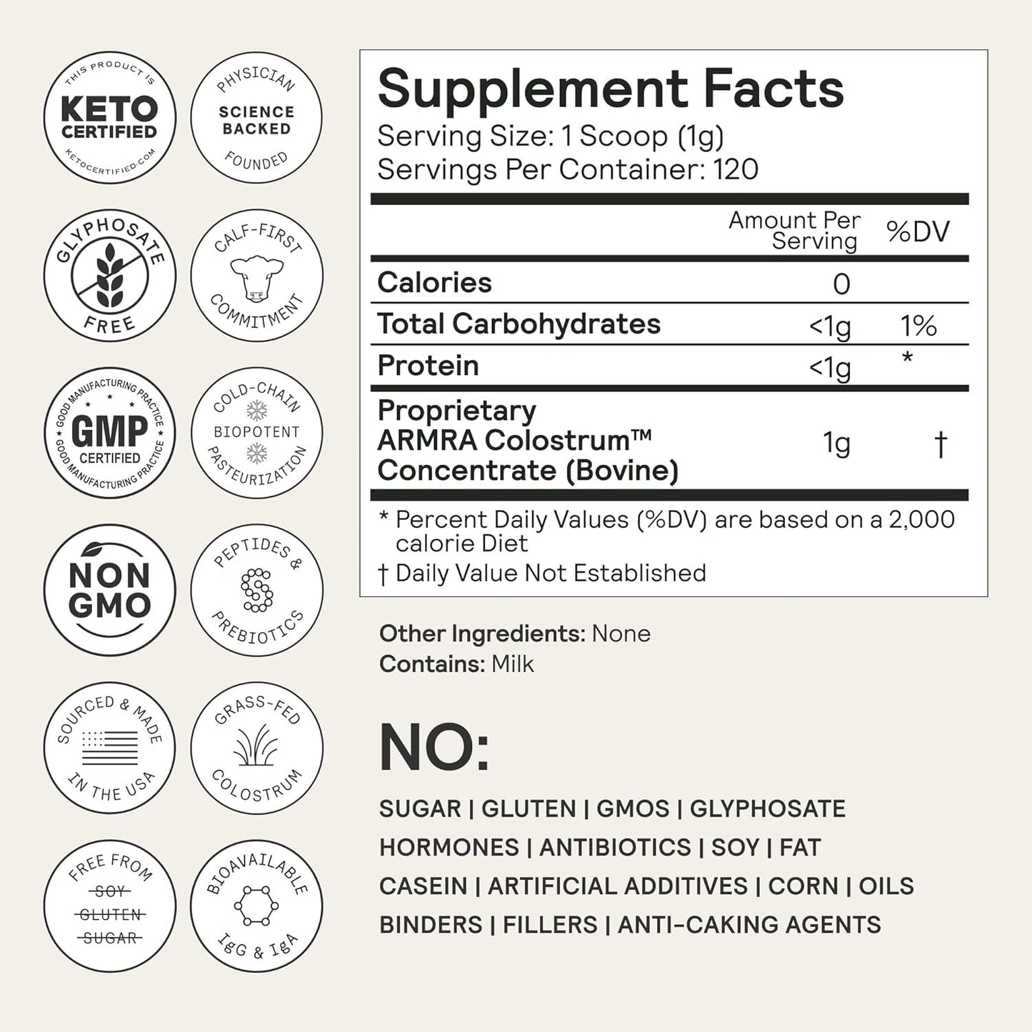 ARMRA Colostrum™ Powder | Unflavored | Gut Health & Bloating | Skin & Hair | Immunity | Keto, Gluten & Fat-Free | 120 Servings